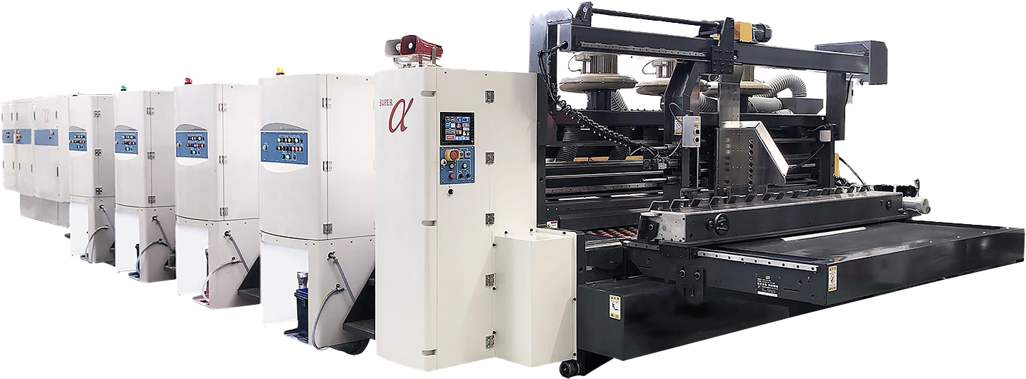 日本SHINKO ALPHA全自動印刷機，兼具印刷、開槽、糊盒、打包等功能，提高生產效率的同時更兼具品質，製作出來的紙箱深受各大企業認同